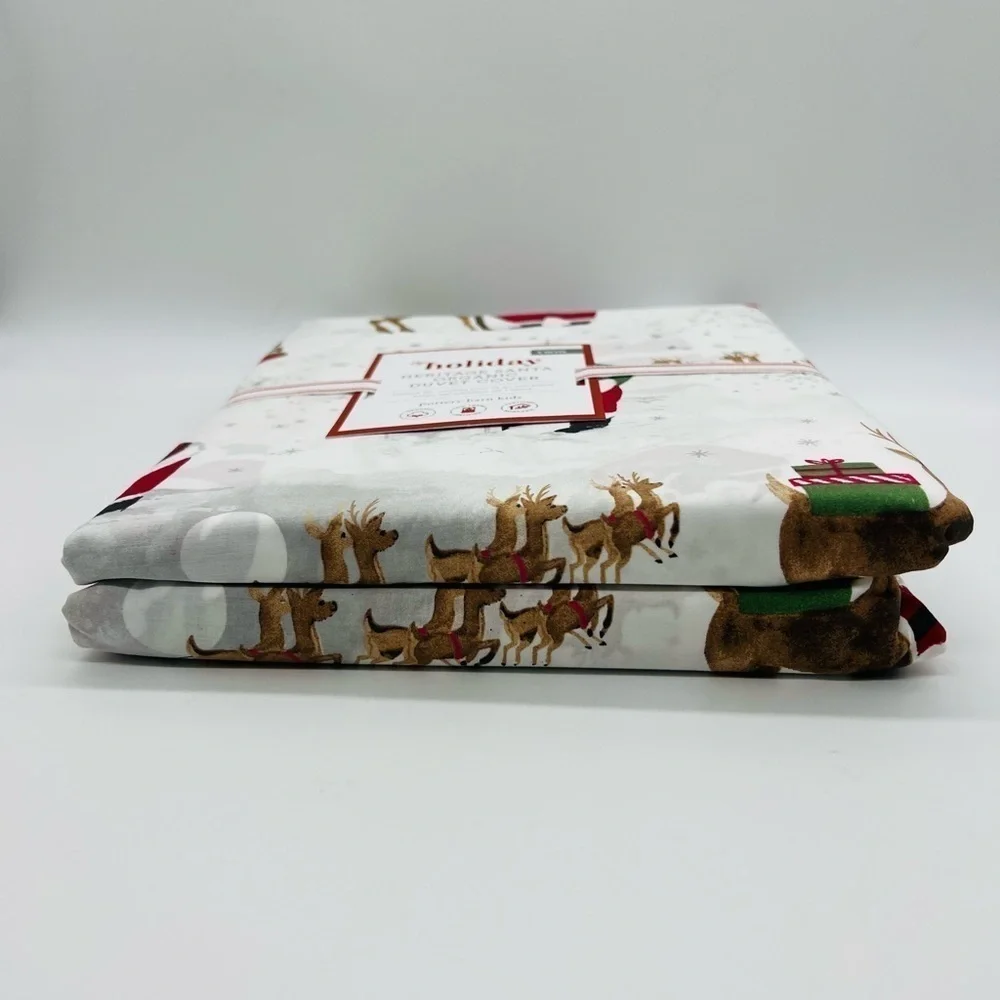 POTTERY BARN KIDS HERITAGE SANTA ORGANIC TWIN DUVET COVER NWT